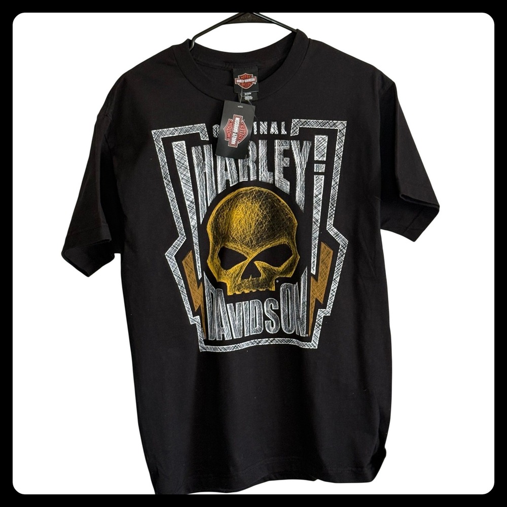NWT Harley-Davidson Mens Black Gold Skull Graphic T-Shirt 100% Cotton NWT Size M